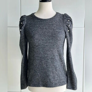 Zara Sweater with Pearl Embellishment Puff Sleeve Size 13-14 Gray Classic